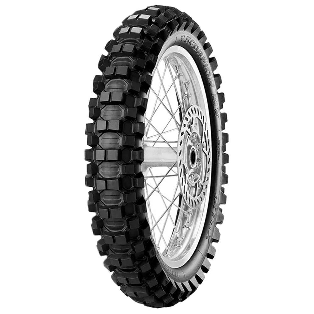 Imagem do pneu Pirelli Scorpion MX Extra J aro 17, com selo de eficiência energética e especificações técnicas
