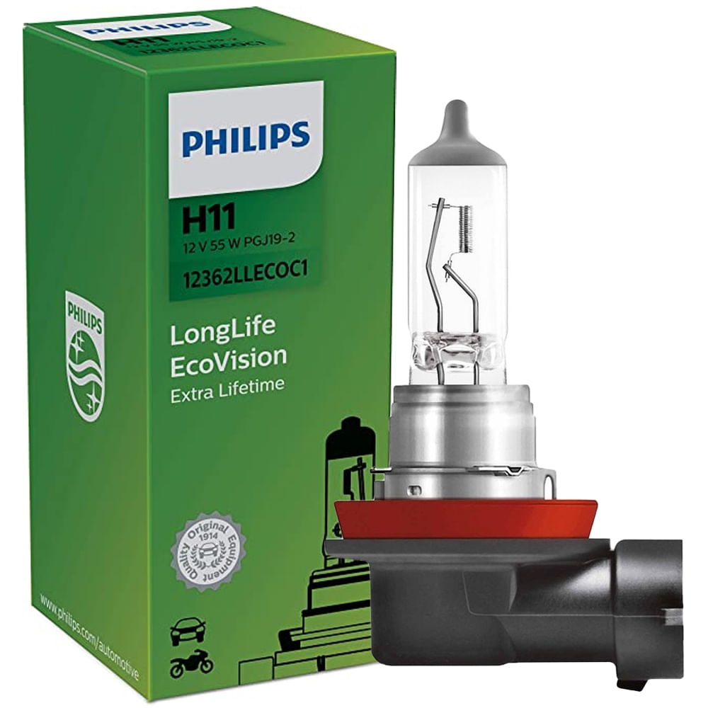Lâmpada Philips Ecovision 55W 12V PGJ192 H11 Farol fortbras