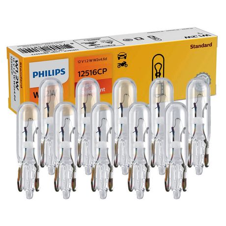 10 Lâmpada Philips Esmagada Base Vidro W1.2w 12V W2x4.6d Sinalização
