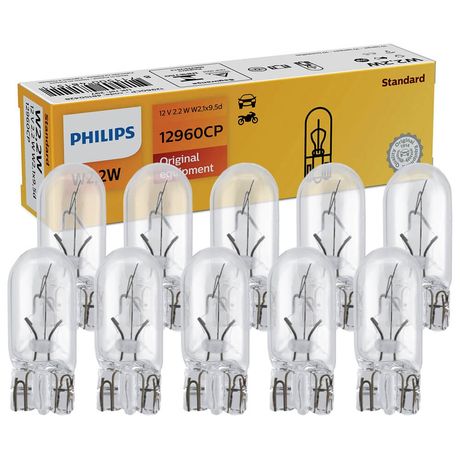 10 Lâmpada Philips Esmagada Base Vidro W2w 12V W2.1x9.5d Sinalização