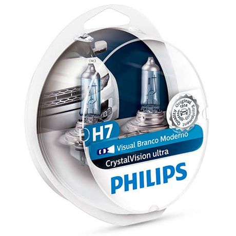 Kit Lâmpada Philips Crystal Vision Ultra 55W 12v H7 PX26d Farol