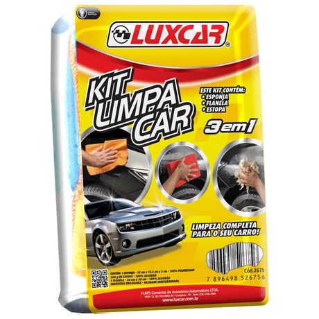 Kit Limpa Carro Flanela Esponja Estopa Luxcar