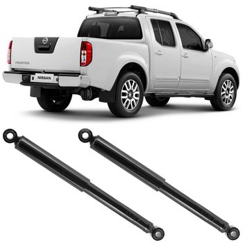 Amortecedores-traseiros-Monroe-para-Nissan-Frontier-4x4-2002-a-2008-com-imagem-da-caminhonete-e-pecas-em-destaque-