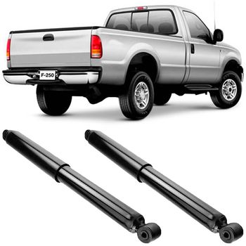 Amortecedores-traseiros-Monroe-para-F-250-Cummins-MWM-anos-1998-a-2012-mostrando-dois-itens-e-a-camionete-