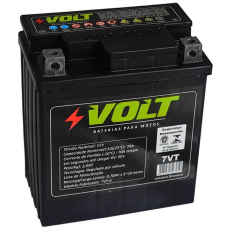 Bateria Moto Volt 7VT Selada 7 Amperes 12v