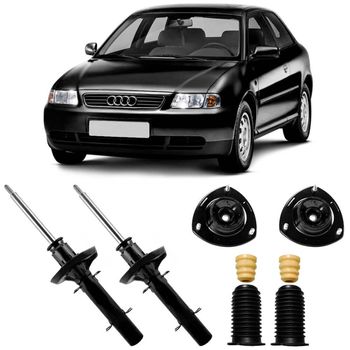Amortecedor-dianteiro-Cofap-para-Audi-A3-97-a-2006-com-kit-de-montagem-destacado-ao-lado-do-carro-preto-