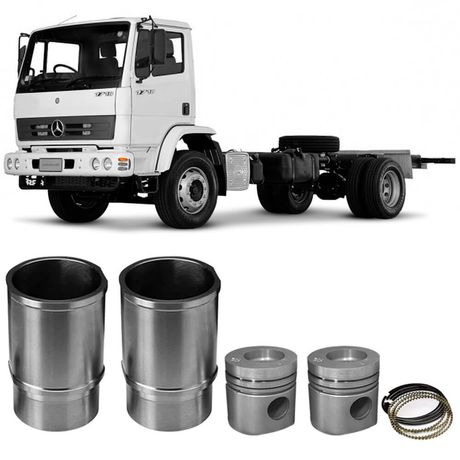 Kit Motor 2 Cilindros Camisa Pistão Anel Mercedes Benz OM904 OM906 98 a 2012 Metal Leve 42 MM