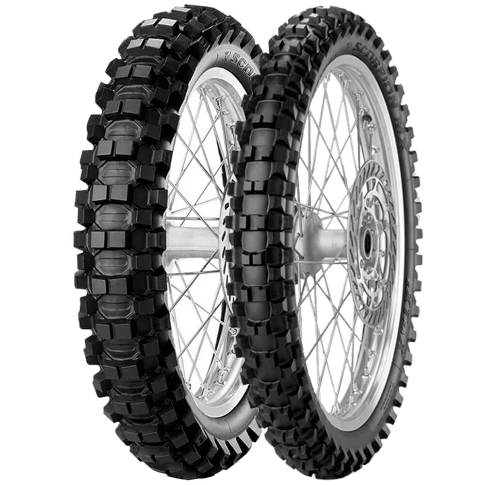 Imagem da etiqueta de eficiência do pneu Pirelli Scorpion MX Extra X mostrando resistência, frenagem e ruído
