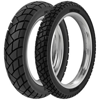 Pneu para moto Yamaha XTZ 250 Tenere, medidas 120/80-18 e 90/90-21, com design robusto e adequado para diversas trilhas.