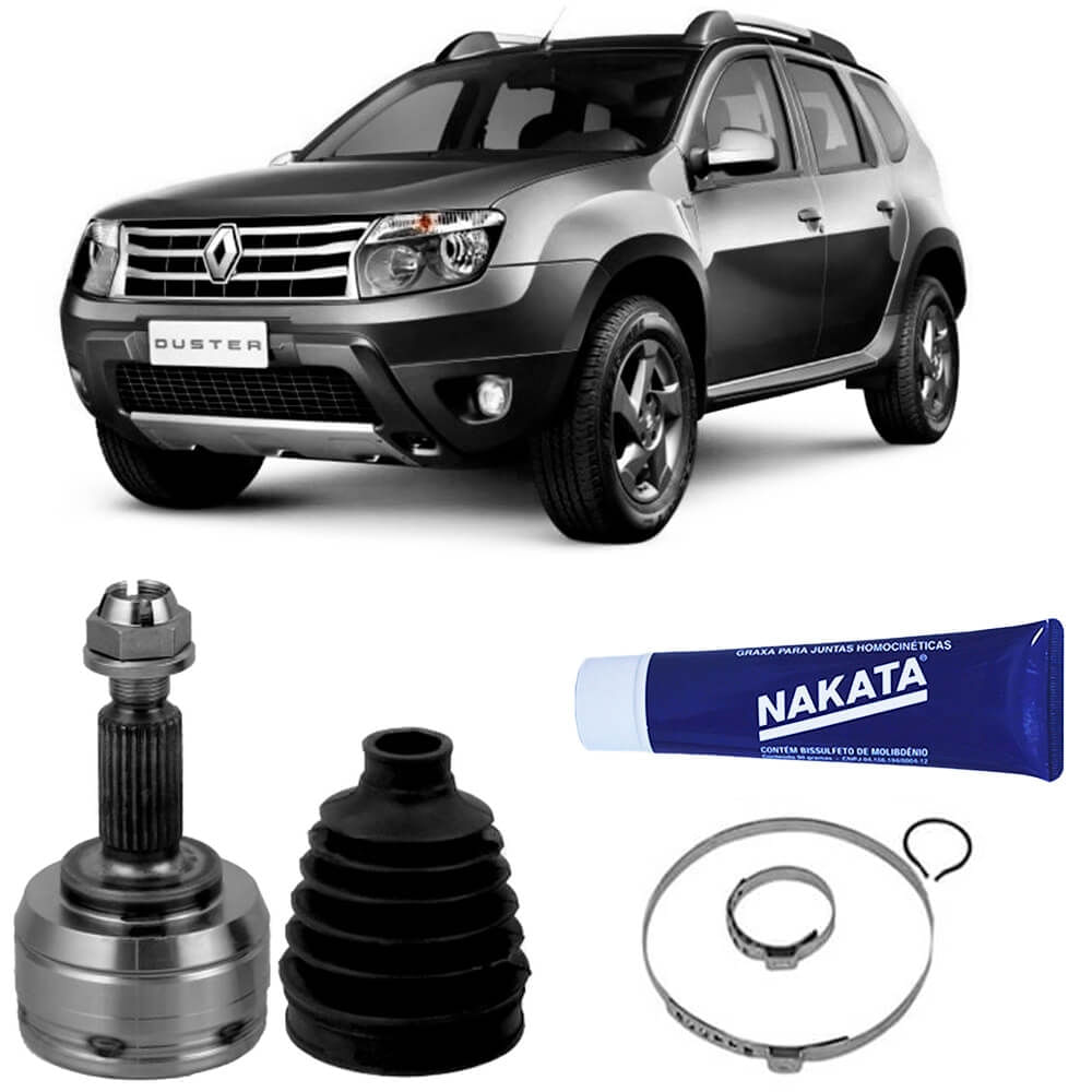 Kit junta homocinética Nakata para Renault Duster mostrando componentes e compatibilidade