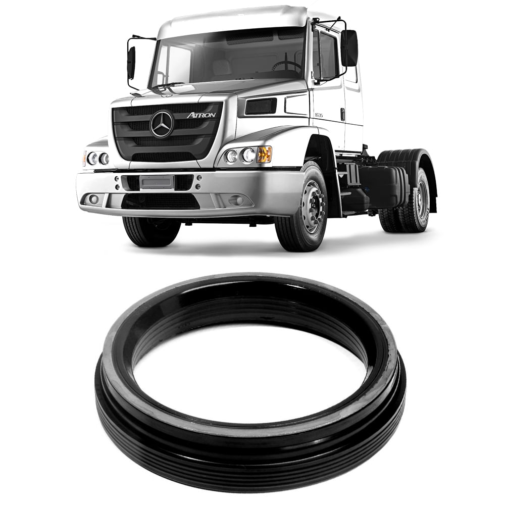 Retentor de roda preto para Mercedes-Benz Atron com caminhão ao fundo