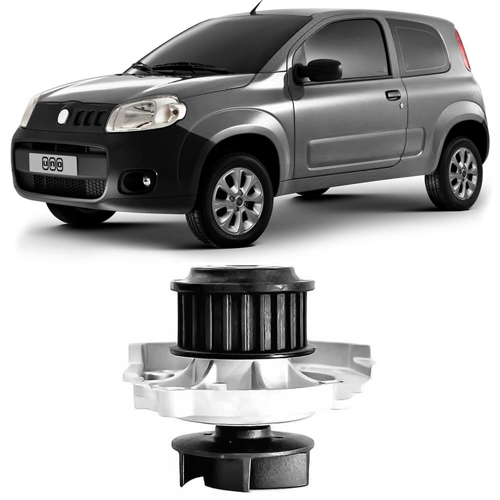 Bomba d'água Indisa com Fiat Uno prata ao fundo