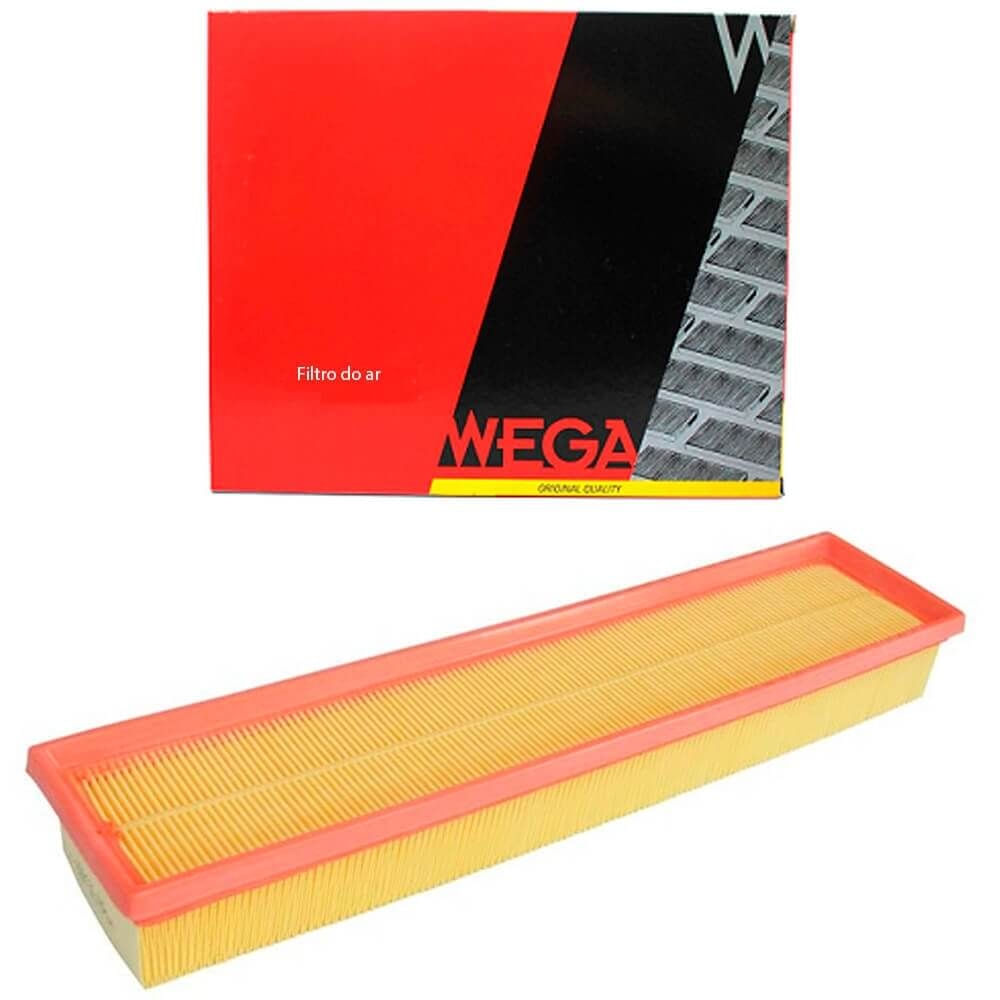 Filtro de ar Wega retangular com caixa do produto ao fundo