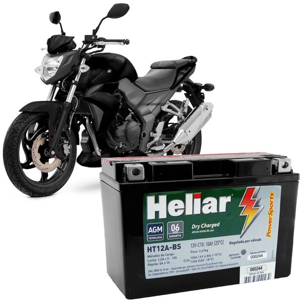 Bateria Moto Dafra Next 250 Heliar HT12ABS PowerSports Selada 10Ah 12 ...