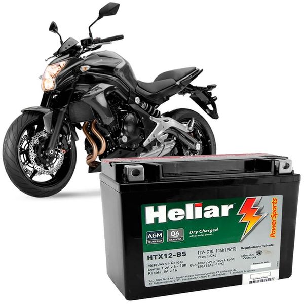 Bateria Moto Kawasaki Er6n Heliar HTX12BS PowerSports Selada 10Ah 12