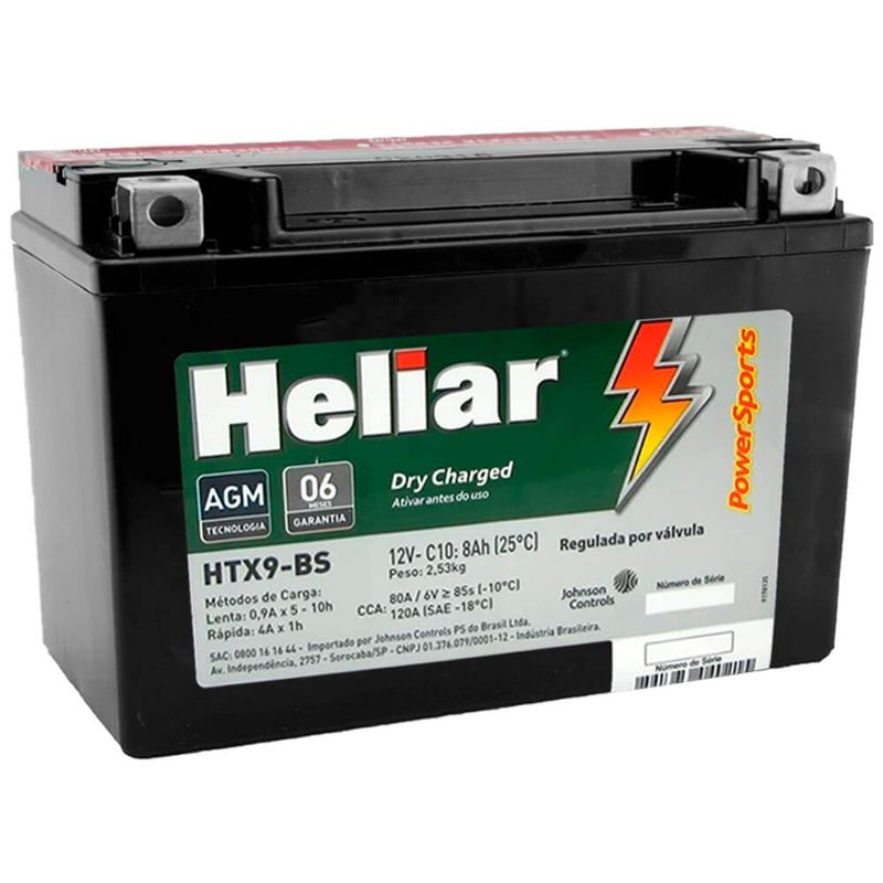 Bateria Moto Laser 150 Heliar HTX9BS PowerSports Selada 8Ah 12 Volts