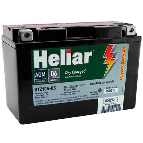 Bateria Moto Heliar HTZ10SBS PowerSports Selada 8.6Ah 12 Volts