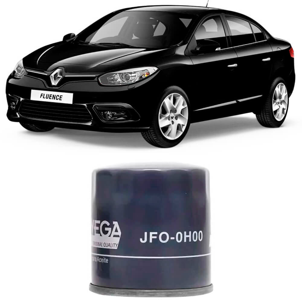 Filtro de óleo Wega azul com Renault Fluence ao fundo