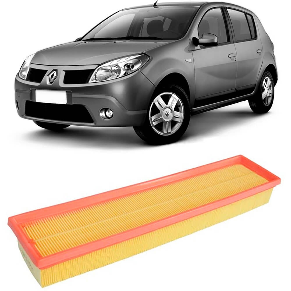 Filtro de ar retangular amarelo com borda laranja para Renault Sandero 1.0 anos 2008 a 2015