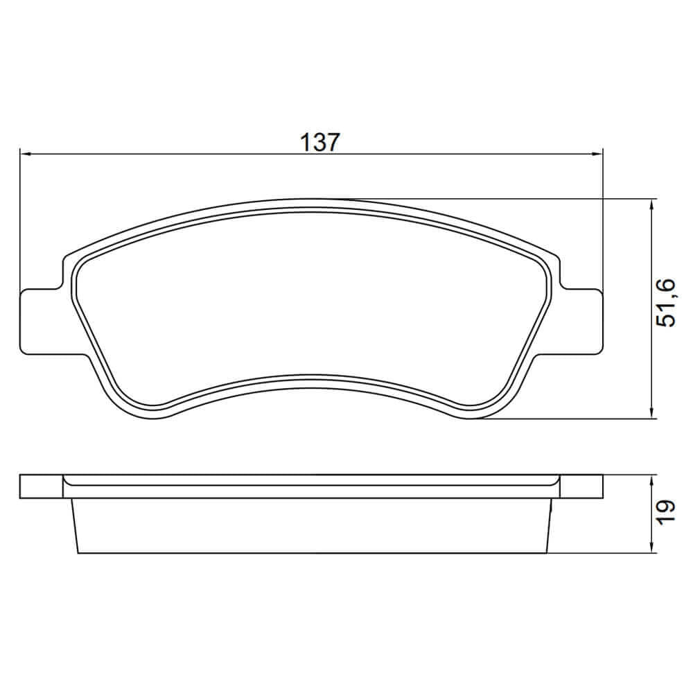 Desenho técnico com dimensões da pastilha de freio Cobreq para Citroën C3
