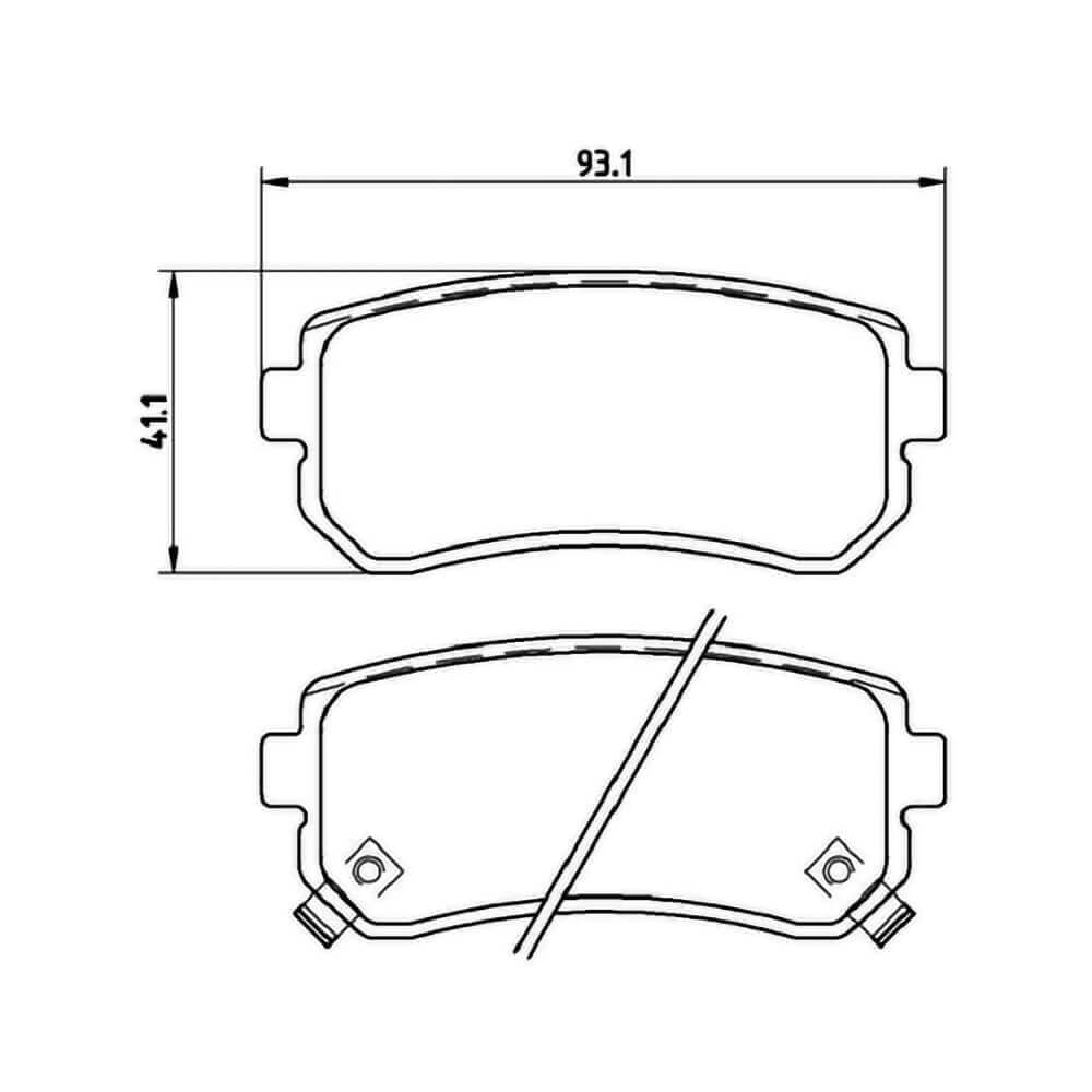 Diagrama técnico com dimensões das pastilhas compatíveis com Kia Cerato