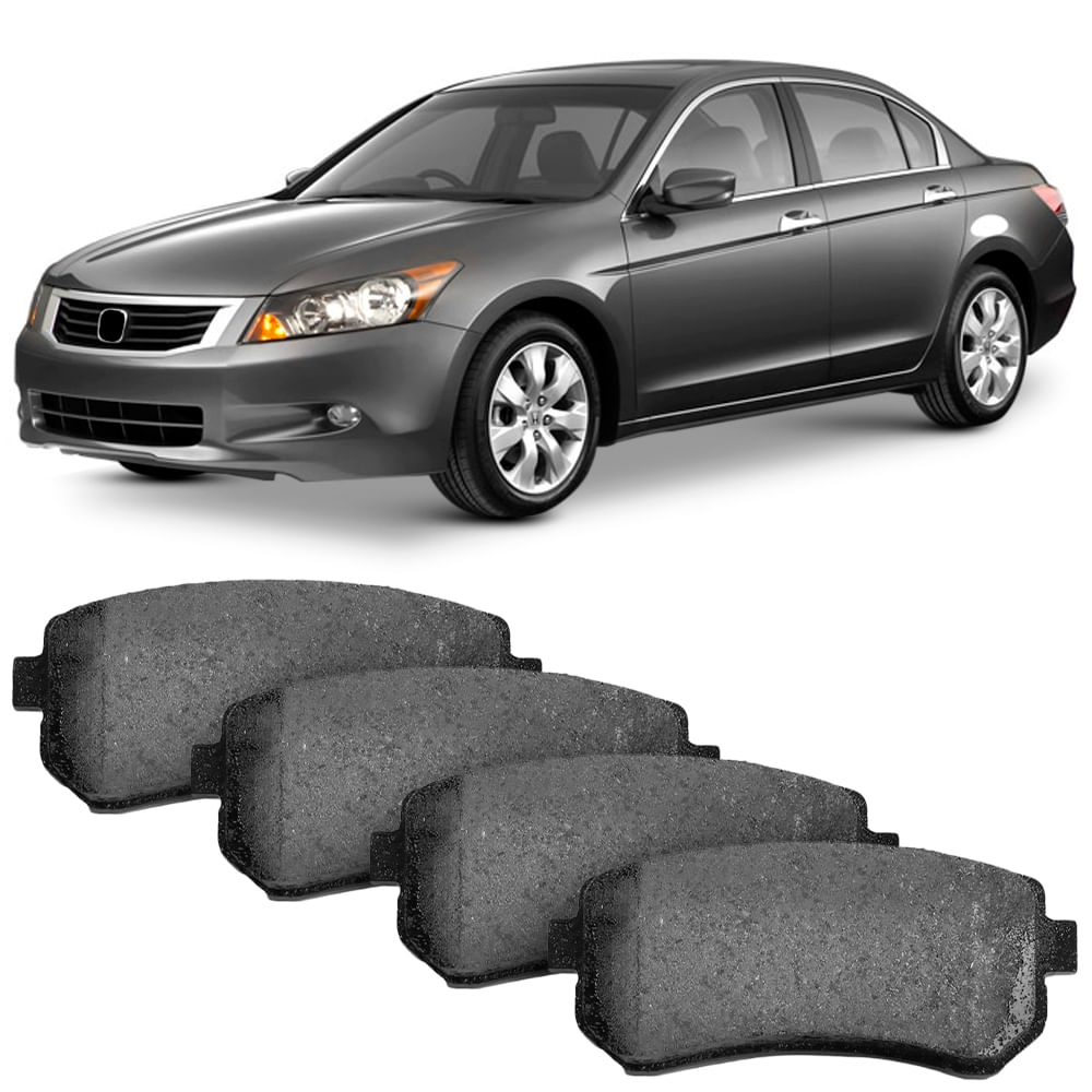 Pastilhas de freio em primeiro plano com Honda Accord ao fundo