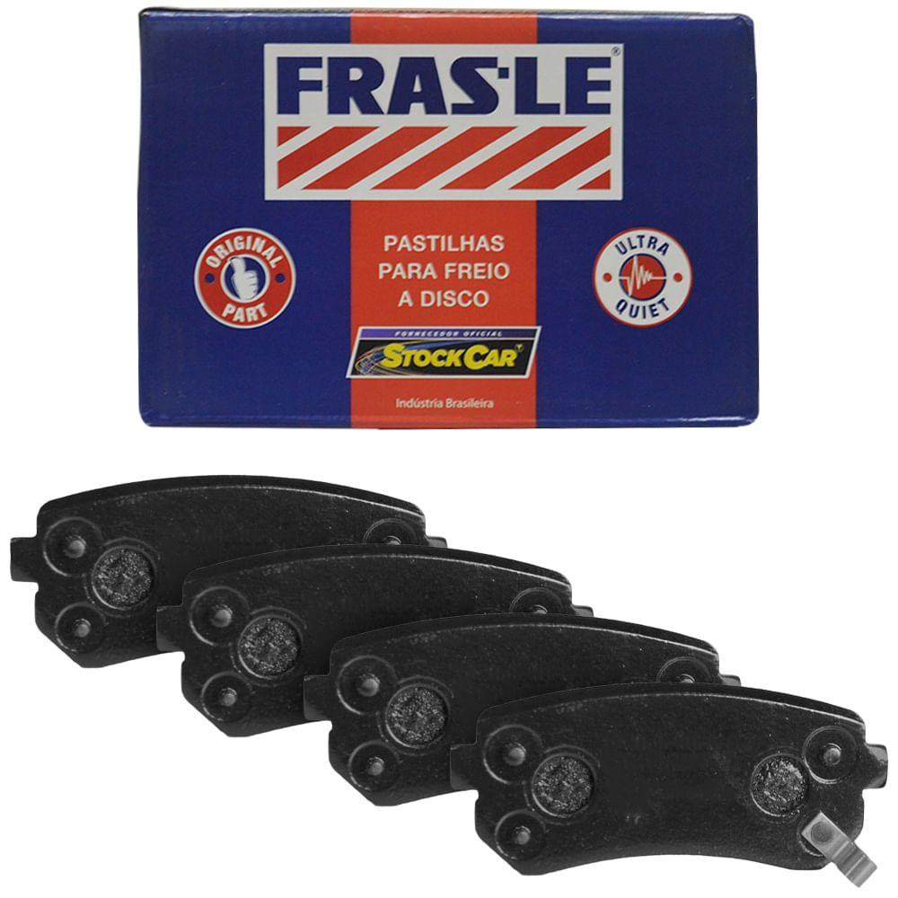 Kit com quatro pastilhas de freio Fras-le com embalagem ao fundo