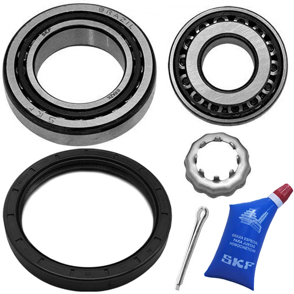 Close dos componentes do kit de rolamentos traseiros SKF para VW Santana