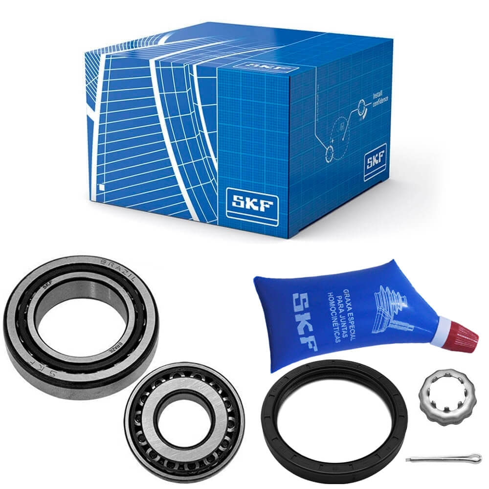 Kit de rolamento SKF em embalagem azul com componentes organizados