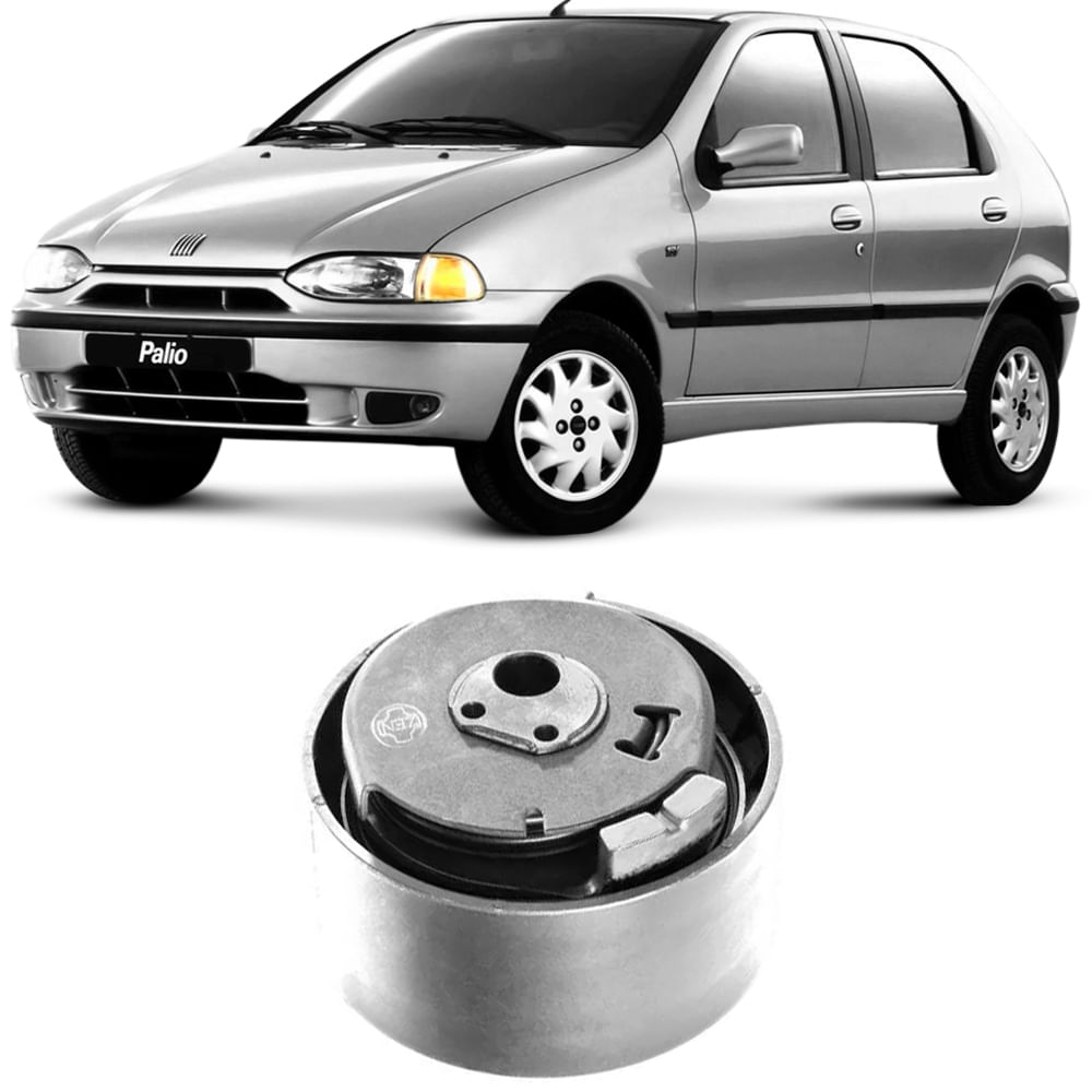 Tensor correia dentada em primeiro plano com Fiat Palio ao fundo