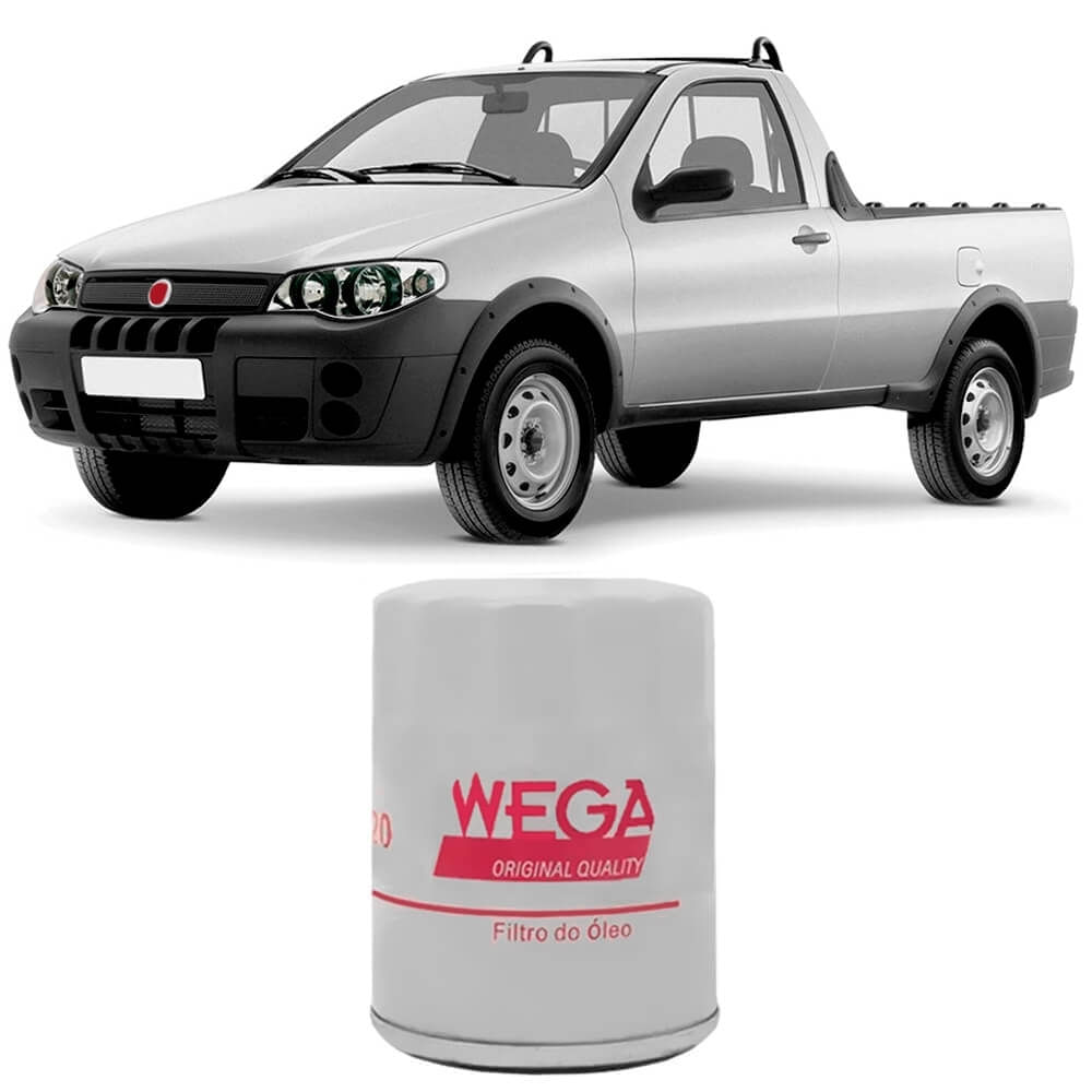 Filtro de óleo Wega com Fiat Strada 1.4 ao fundo