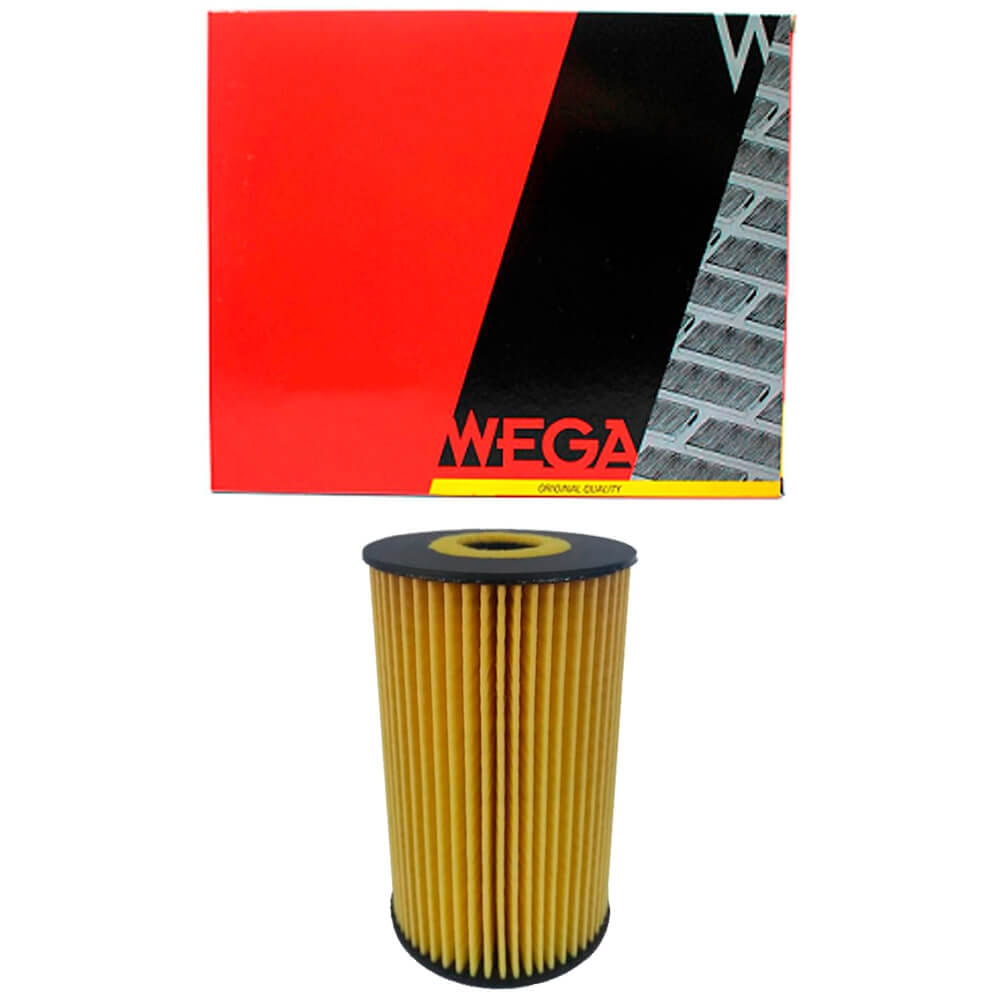 Filtro de óleo Wega amarelo com caixa vermelha e preta destacando Original Quality