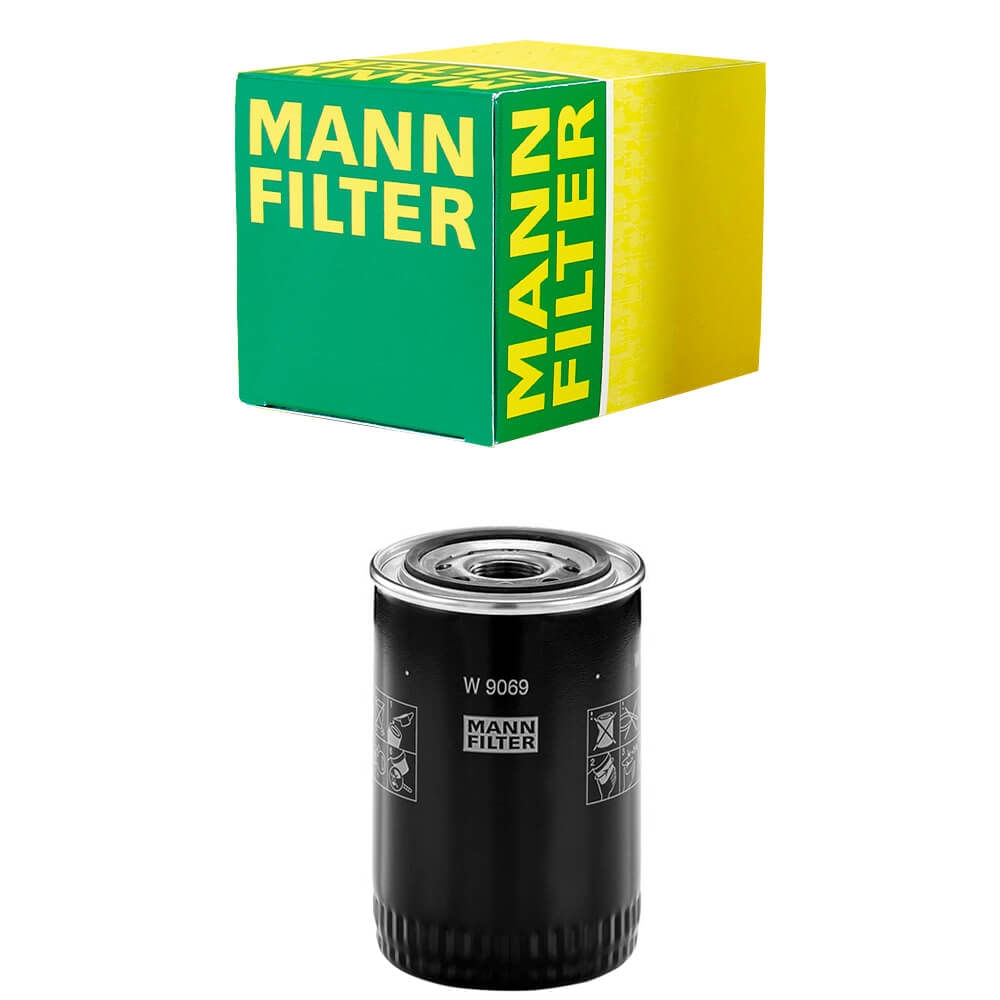 Filtro de óleo MANN-FILTER W9069 com caixa verde e amarela