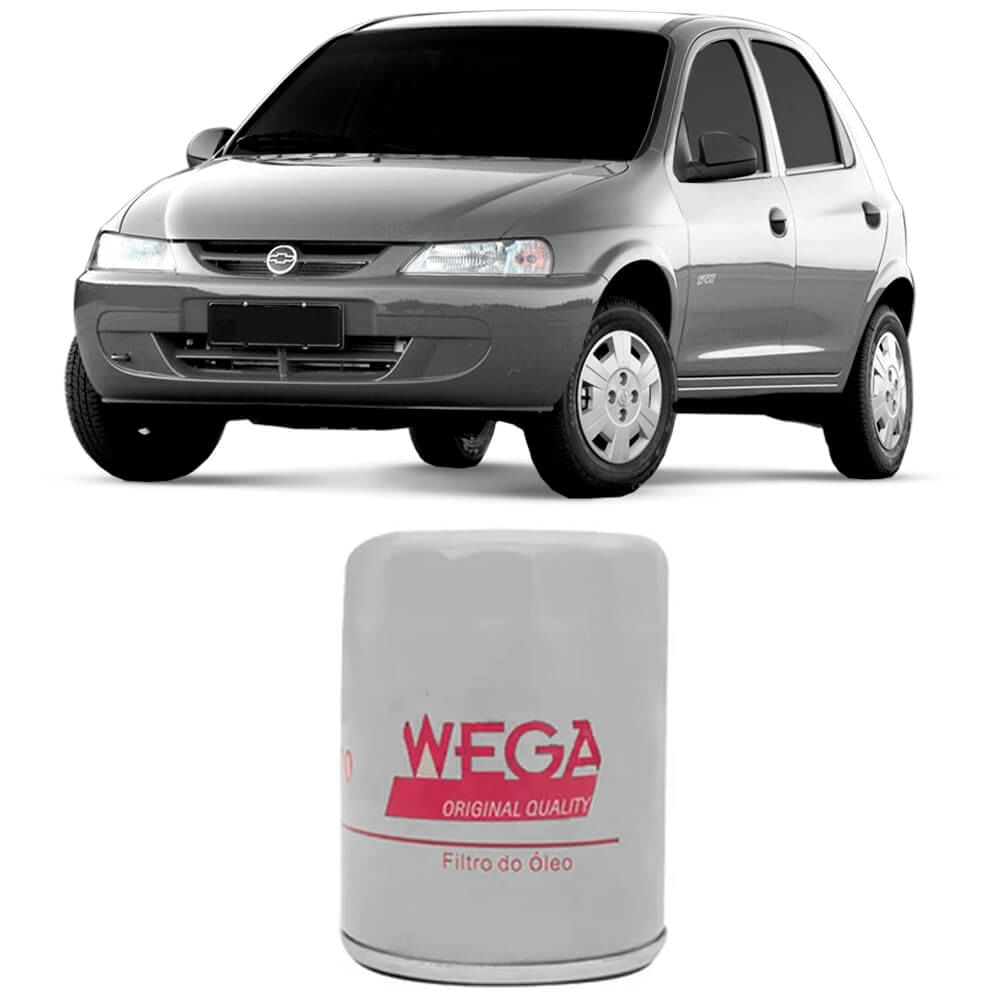 Filtro de óleo Wega ao lado de Chevrolet Celta - aplicação 2001 a 2016