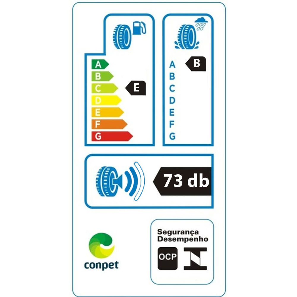 Etiqueta de eficiência energética do pneu Continental Sport Contact 2 mostrando consumo de combustível, aderência em piso molhado e nível de ruído