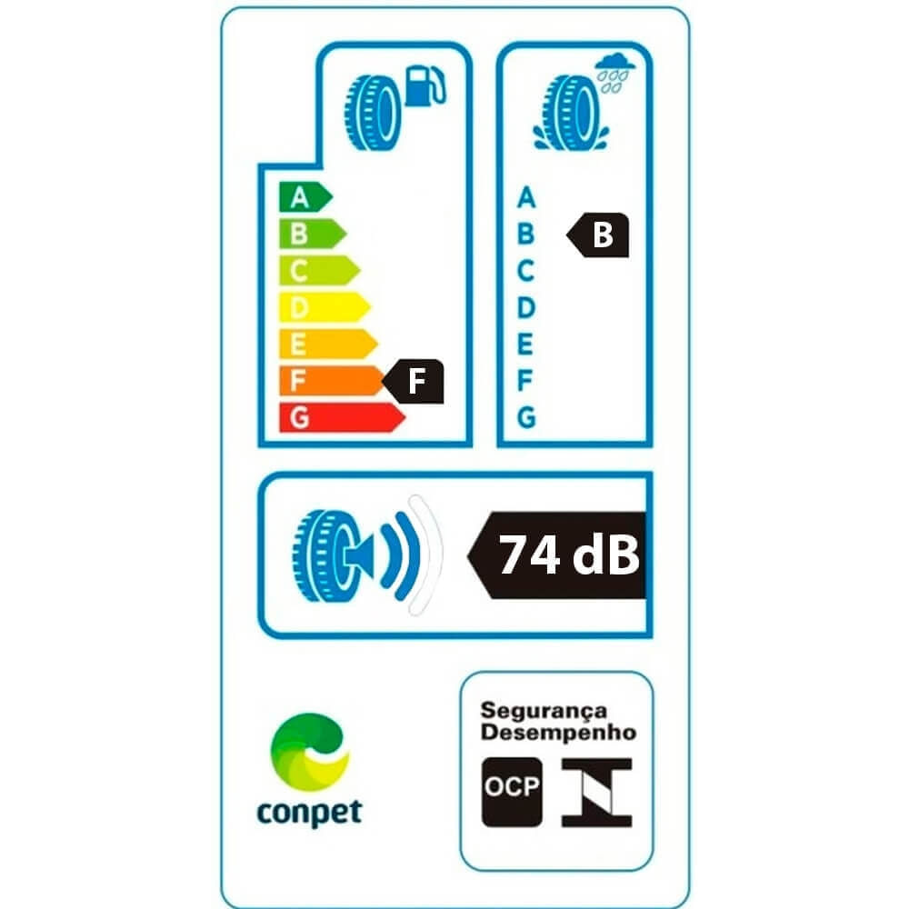 Etiqueta de eficiência energética do pneu Continental Sport Contact 3 MO com classificações de consumo de combustível F, aderência B e ruído de 74 decibéis
