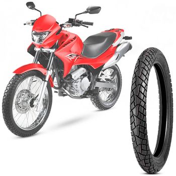 Pneu-Moto-Nx-400i-Falcon-Levorin-Aro-21-90-90-21-54s-Dianteiro-Dual-Sport-ao-lado-de-uma-moto-vermelha-