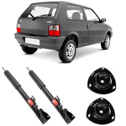 Amortecedores-traseiros-TRW-para-Fiat-Uno-88-a-2013-com-kit-de-montagem-incluido-em-destaque-com-carro-cinza-ao-fundo-
