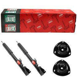 Amortecedores-traseiros-TRW-para-Fiat-Uno-88-a-2013-com-kit-de-montagem-incluido-em-destaque-com-carro-cinza-ao-fundo-