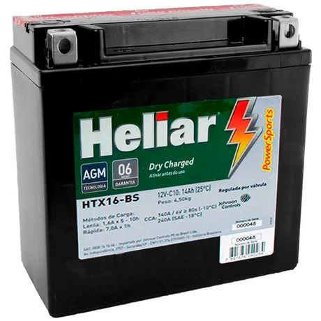 Bateria Moto Heliar HTX16BS PowerSports Selada 14Ah 12 Volts
