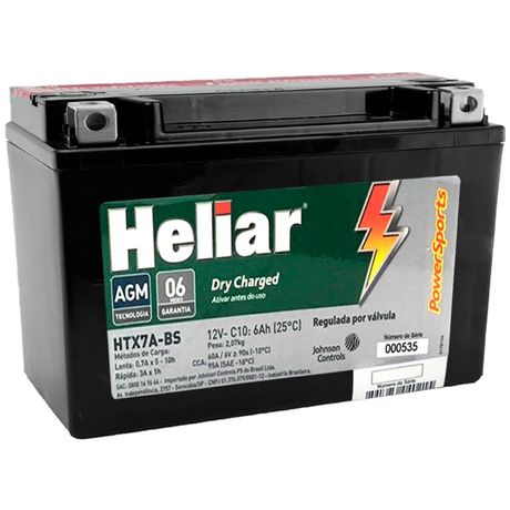 Bateria Moto Heliar HTX7ABS PowerSports Selada 6Ah 12 Volts