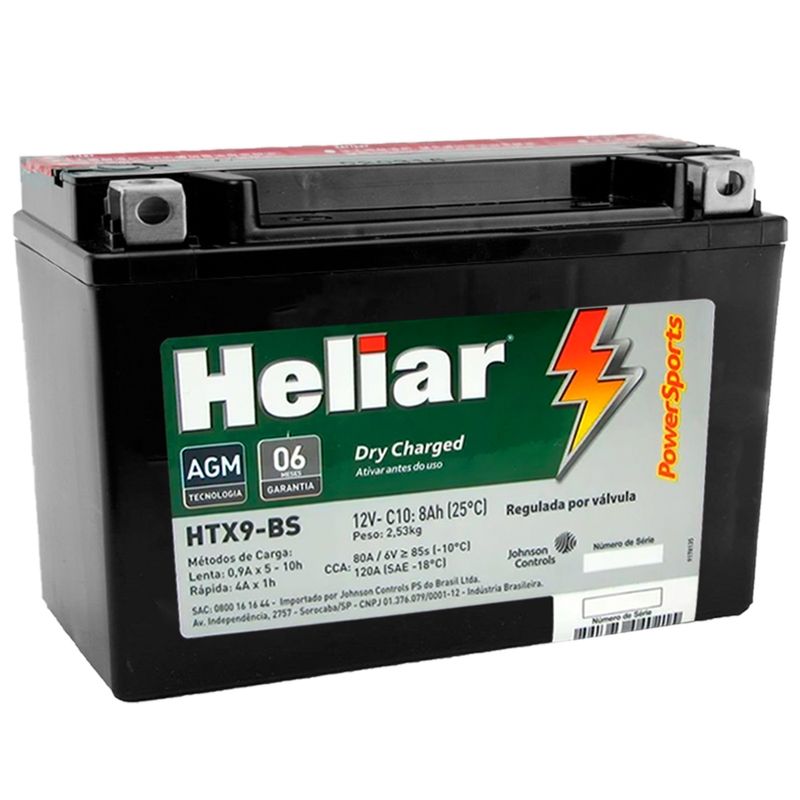 Bateria Moto Heliar HTX9BS PowerSports Selada 8Ah 12 Volts