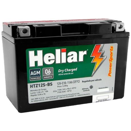 Bateria Moto Heliar HTZ12SBS PowerSports Selada 11Ah 12 Volts
