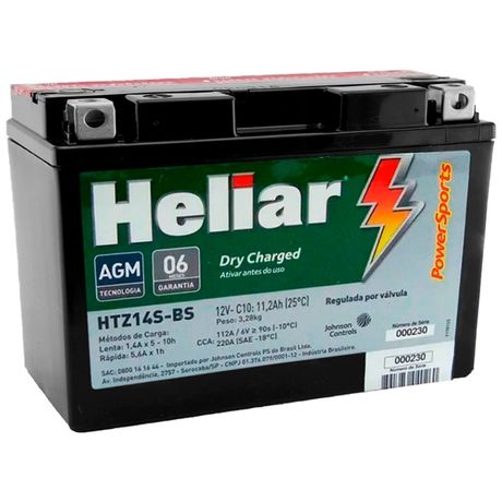 Bateria Moto Heliar HTZ14SBS PowerSports Selada 11,2Ah 12 Volts