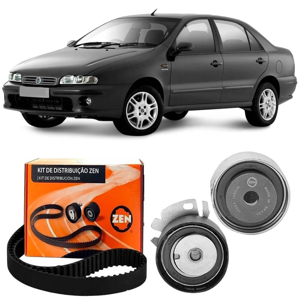 Fiat Marea com kit de correia dentada Zen mostrado ao lado, destacando compatibilidade