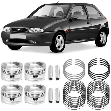 Kit Pistão Anel 1.00 Ford Fiesta 1.0 98 e 99 Gasolina Metal Leve