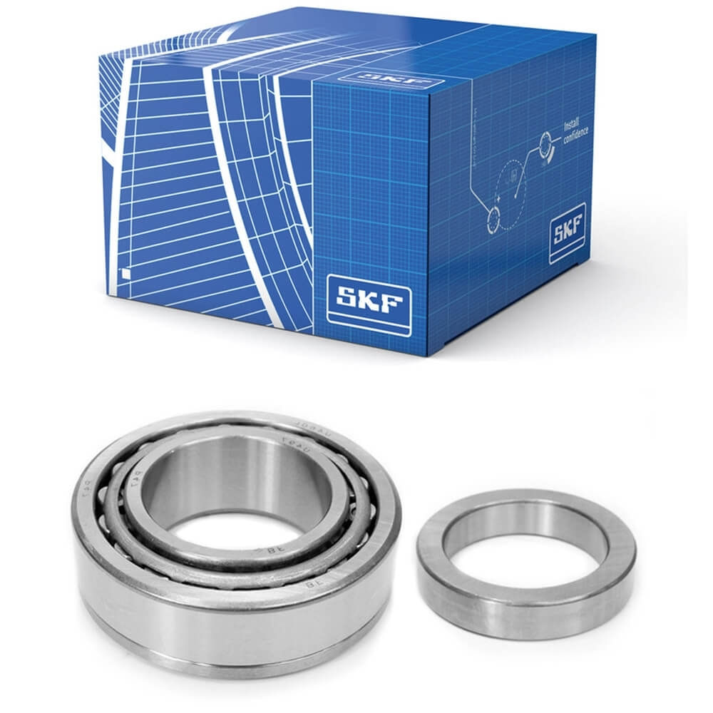 Caixa azul SKF com rolamento de roda ao lado