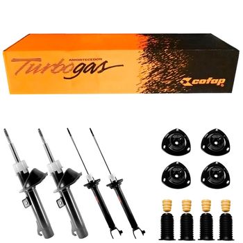 Amortecedores-Cofap-Turbogas-para-Ford-Fiesta-96-a-2001-com-kit-de-montagem-incluido-exibindo-o-carro-e-os-componentes-