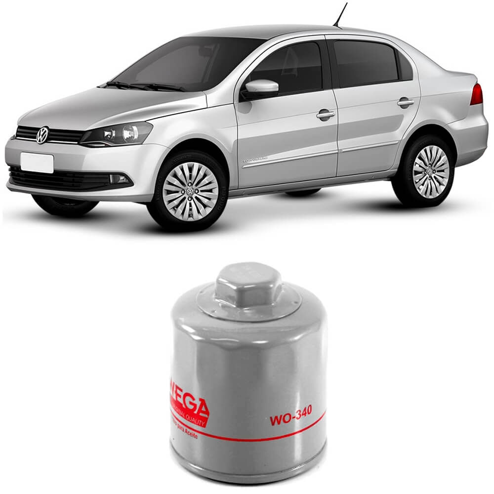 Filtro de óleo Wega WO-340 com Volkswagen Voyage ao fundo