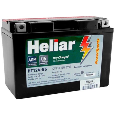 Bateria Moto Gsx-R 1000 Heliar HT12ABS PowerSports Selada 10Ah 12 Volts Caixa Baixa 10,5 Altura